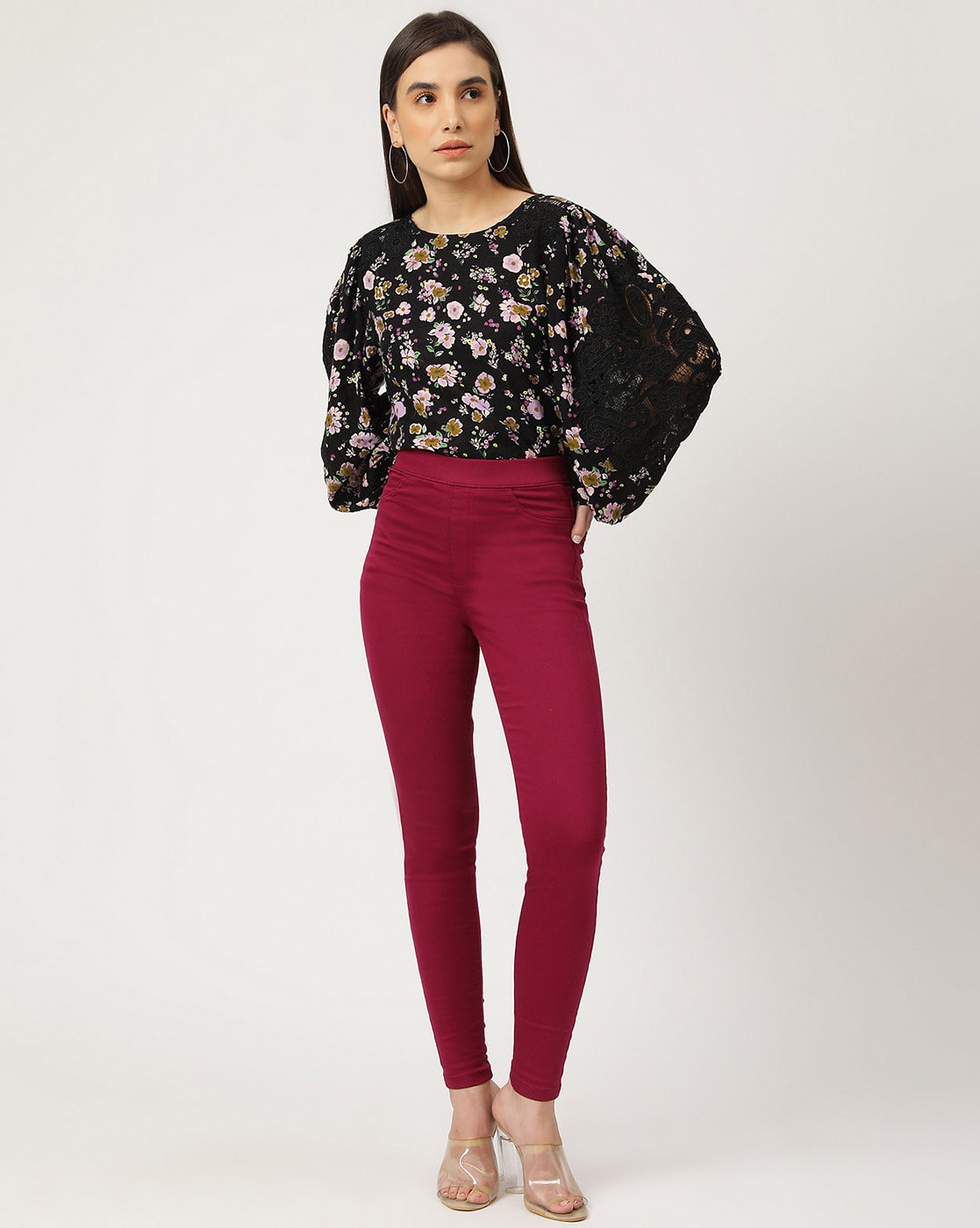 Floral Print Denim Skinny Trousers – Maison-B-More Global Store