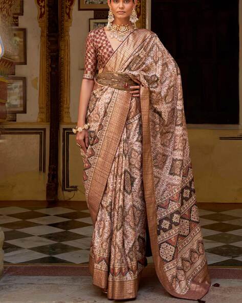 Vishal Prints Coffee Brown Criva Crepe Digital Print Saree