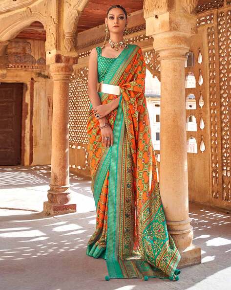 Sunset Orange Ombre Embroidered Sari Set | Siddhartha Bansal – KYNAH