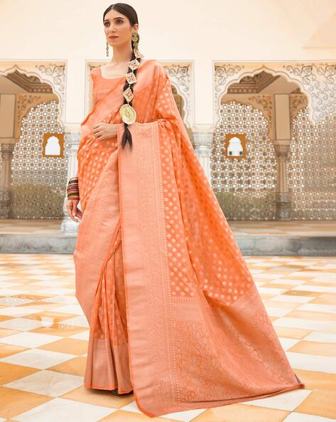 Blue and Orange color banarasi silk saree – Joshindia