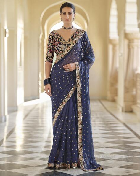 Deep Blue Woven Paithani Saree | Blouse designs, Saree, Blue saree