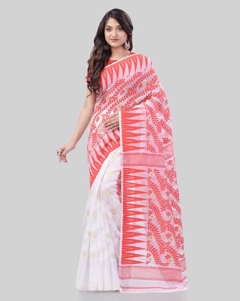 Buy Original Dhakai Jamdani Saree, White Red Contrast, Bangladeshi,  Handloom. Cotton Jamdani 80 Count Thread, Traditional, Classy Party Saree  Online in India - Etsy