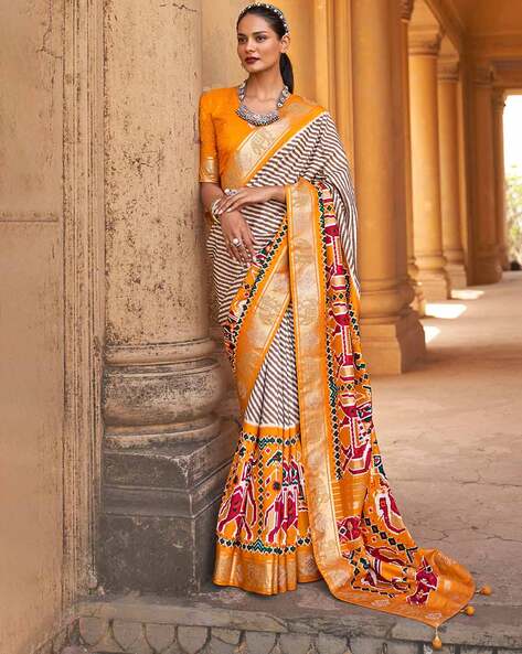 Buy Orange Sarees for Women by Ri-wah Online