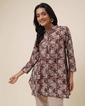 Floral Print Tunic with Spread Collar-image-43