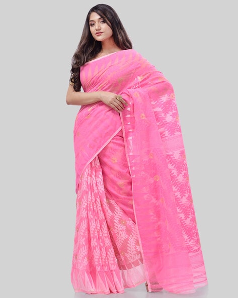 Dhakai Jamdani Saree with Muslin Pallu in Pink at Rs 4500 | Jamdani Sarees  in Kolkata | ID: 18947396388