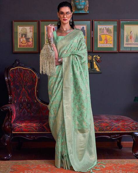 Timber Blue Zari Woven Designer Banarasi Saree – MySilkLove