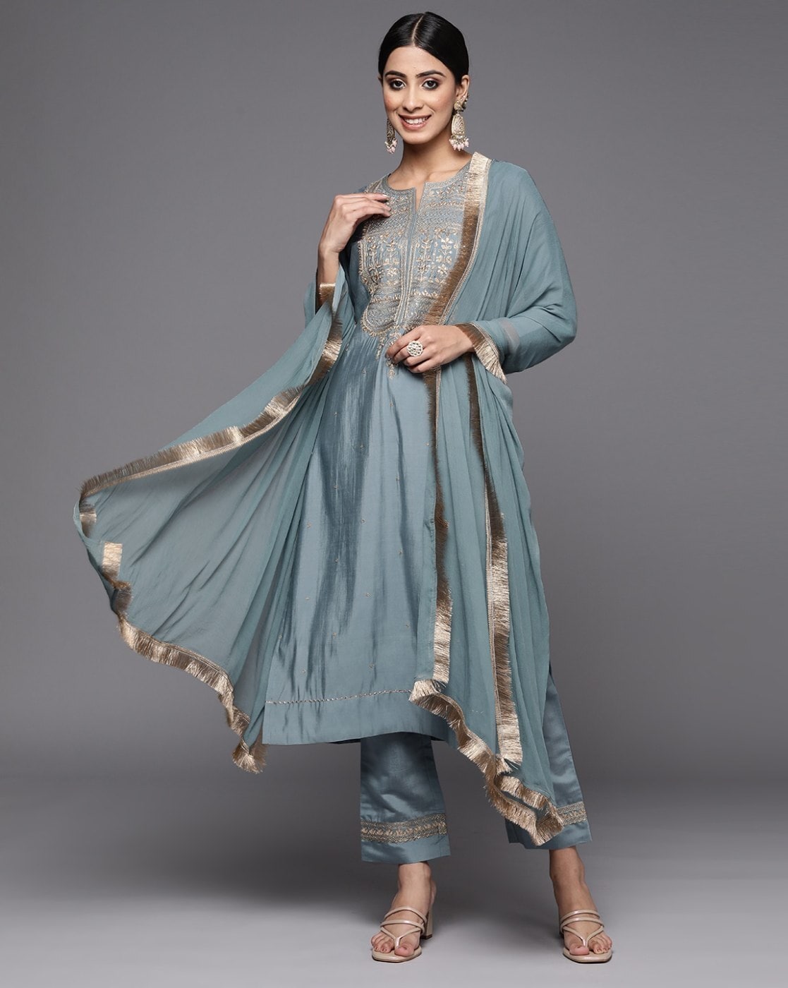 Buy Grey Kurta Suit Sets for Women by Prebloom Online