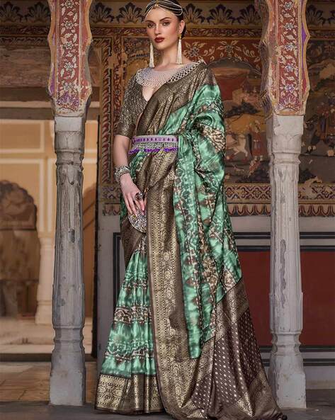 Embroidered Blouse Sea Green Dola Silk Saree