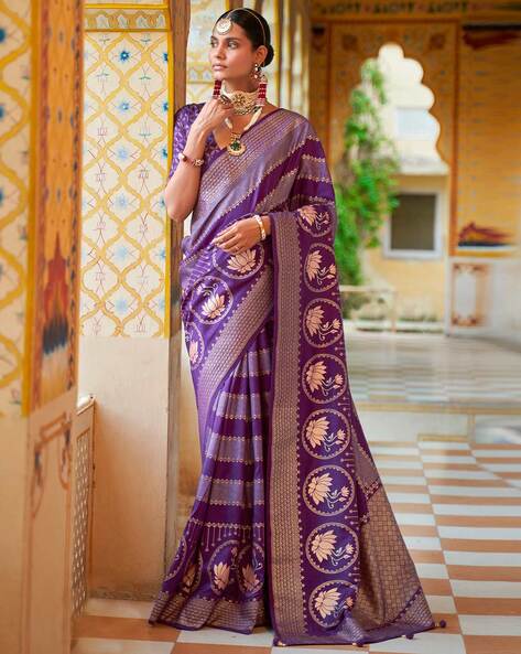 Purple With Green Border Silk Traditional Saree – paanericlothing