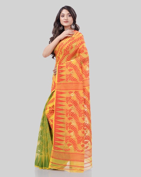 Radiant Yellow Designer Jamdani Saree