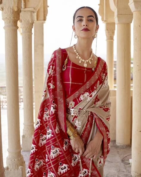 Buy Ruchika Fashion Red Mysore Silk Elephant print Saree With Blouse  Material Online at Best Prices in India - JioMart.