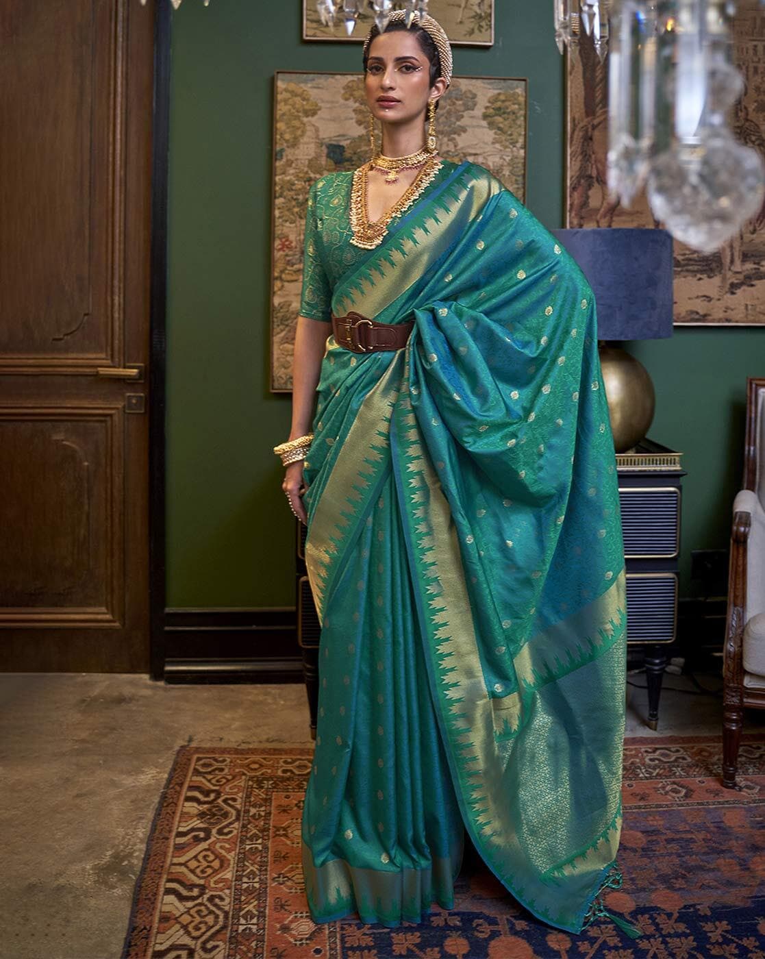 Teal Saree | Buy Versatile Indain Teal Color Sarees Online | KalaNiketan