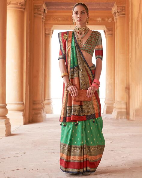 Buy Peacock Green Banarasi Saree for Women Online from India's Luxury  Designers 2024