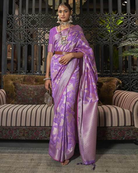 Purple Katan silk Handwoven Banarasi saree with Horse pair Brocade jaa –  Weaver Street