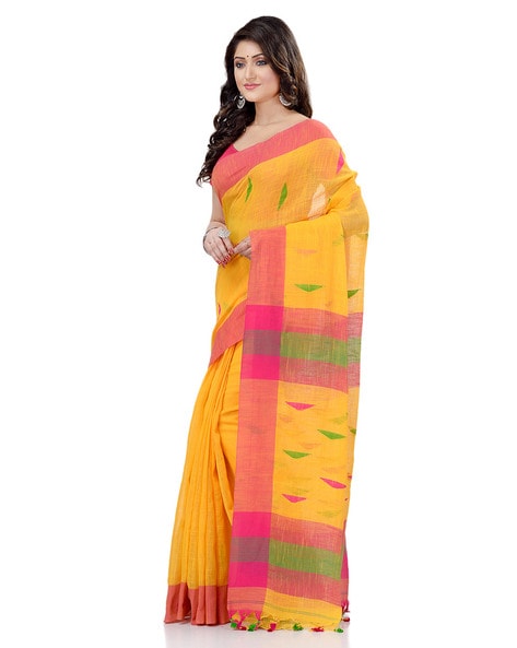 Buy Red and Yellow Bengali Silk Handloom Saree