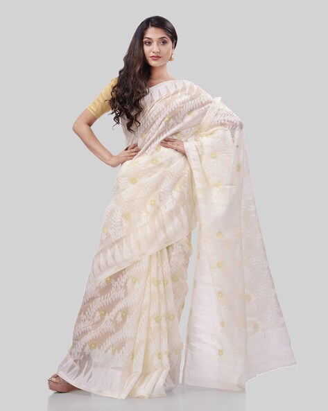 White Color Muslin Dhakai Jamdani Saree (She Saree 1664)