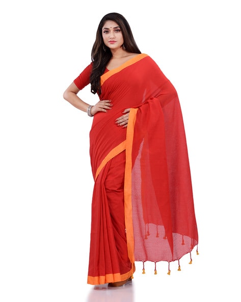 Plain Cotton Saree with Blouse – Ramanika