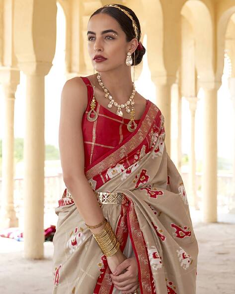 Buy AjoyDas Self Design Tant Cotton Silk Red, Cream Sarees Online @ Best  Price In India | Flipkart.com
