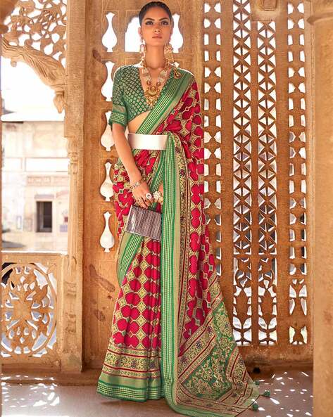 Party Wear Sarees : Red georgette pleated partywear saree ...