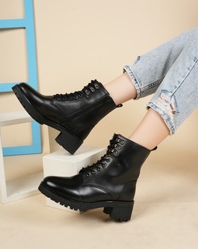 LEVEL UP Chunky Lace Up Ankle Boots - Black