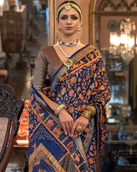 Shop Pure Khaddi Georgette Blue Banarasi Saree Blouse Online India USA –  Sunasa