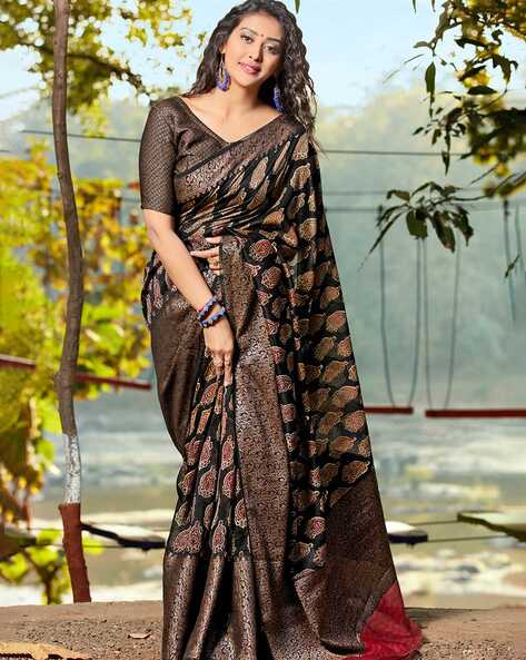 Black Cotton Sarees: Buy Latest Designs Online | Utsav Fashion