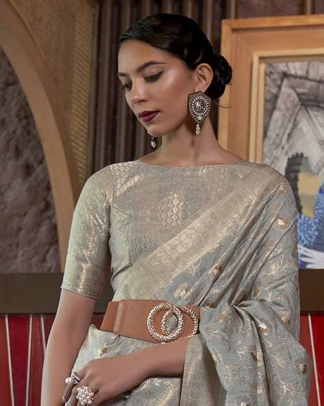 Women's Aatma Silver Brocade Half-n-half Saree - Grey colour – HEMANG  AGRAWAL