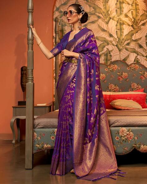 Lavender Purple Draped Sharara Saree in Georgette with Lace and Embellished  Blouse