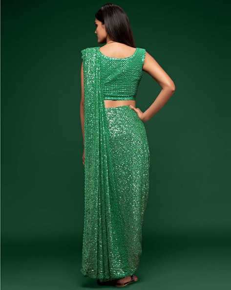 Bottle Green Sequins Georgette Saree