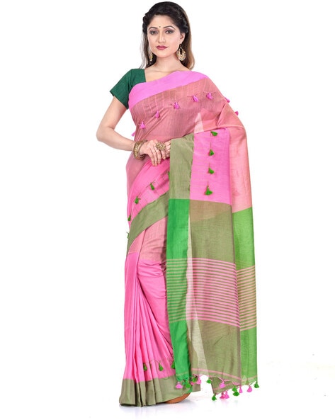 multicolor handloom khadi cotton saree and blouse