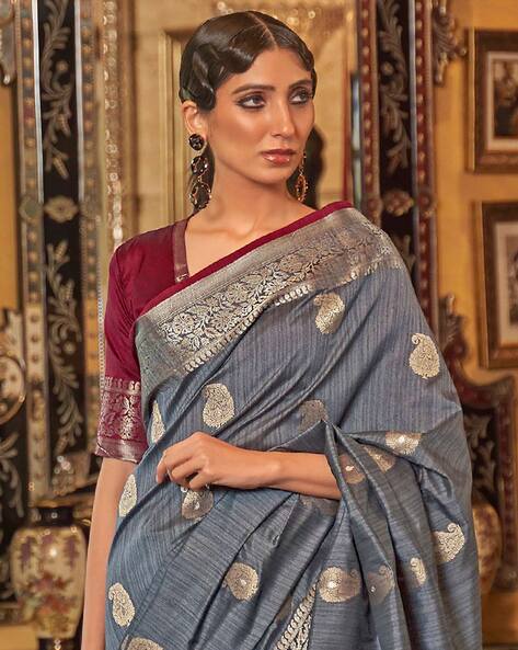 Buy Grey Sarees for Women by Ri-wah Online | Ajio.com