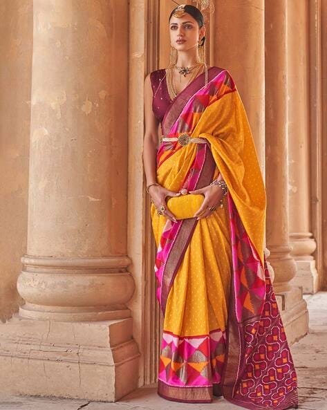 Buy Honey Yellow Banarasi Saree online-Karagiri