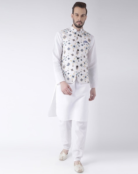 Buy Off White Cotton And Silk Digital Print Amaani Floral Jacket Kurta Set  For Men by Ankit V Kapoor Online at Aza Fashions.