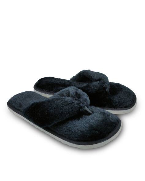 Warm Faux-Fur Thong-Strap Flip-Flops