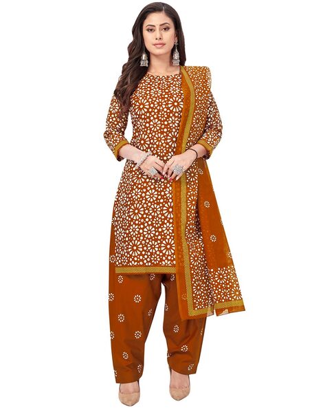 Floral Print Unstitched Dress Material with Dupatta Price in India