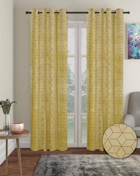 Cortina Eyelet Curtain Set of 2 Foil Print Long Door Curtains