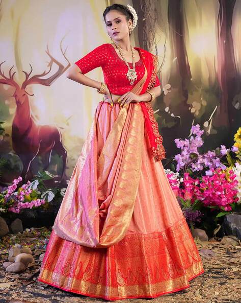 Buy Red Lehenga Katan Silk Embroidery Zardozi Rafflesia Bridal Set For  Women by Weaver Story Online at Aza Fashions.