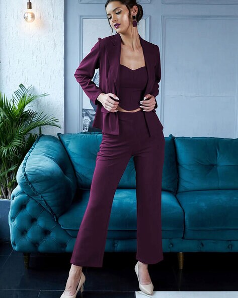 Buy Black crystal blazer and pants set by Itrh at Aashni and Co