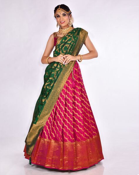 Buy 44/L Size Banarasi Silk Pink Lehenga Choli Online for Women in USA