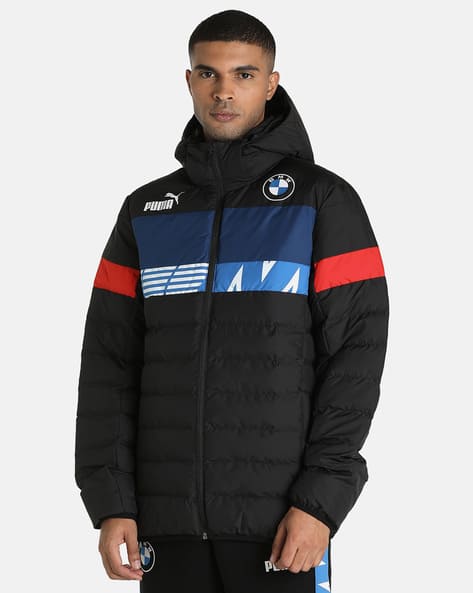 Graphic Print Puffer Jacket with Zip Closure