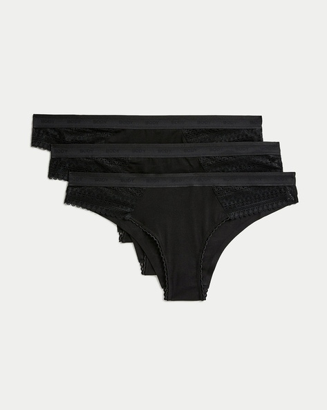 M&S Body Lace Bikini Knickers, 3 Pack, 14, Black