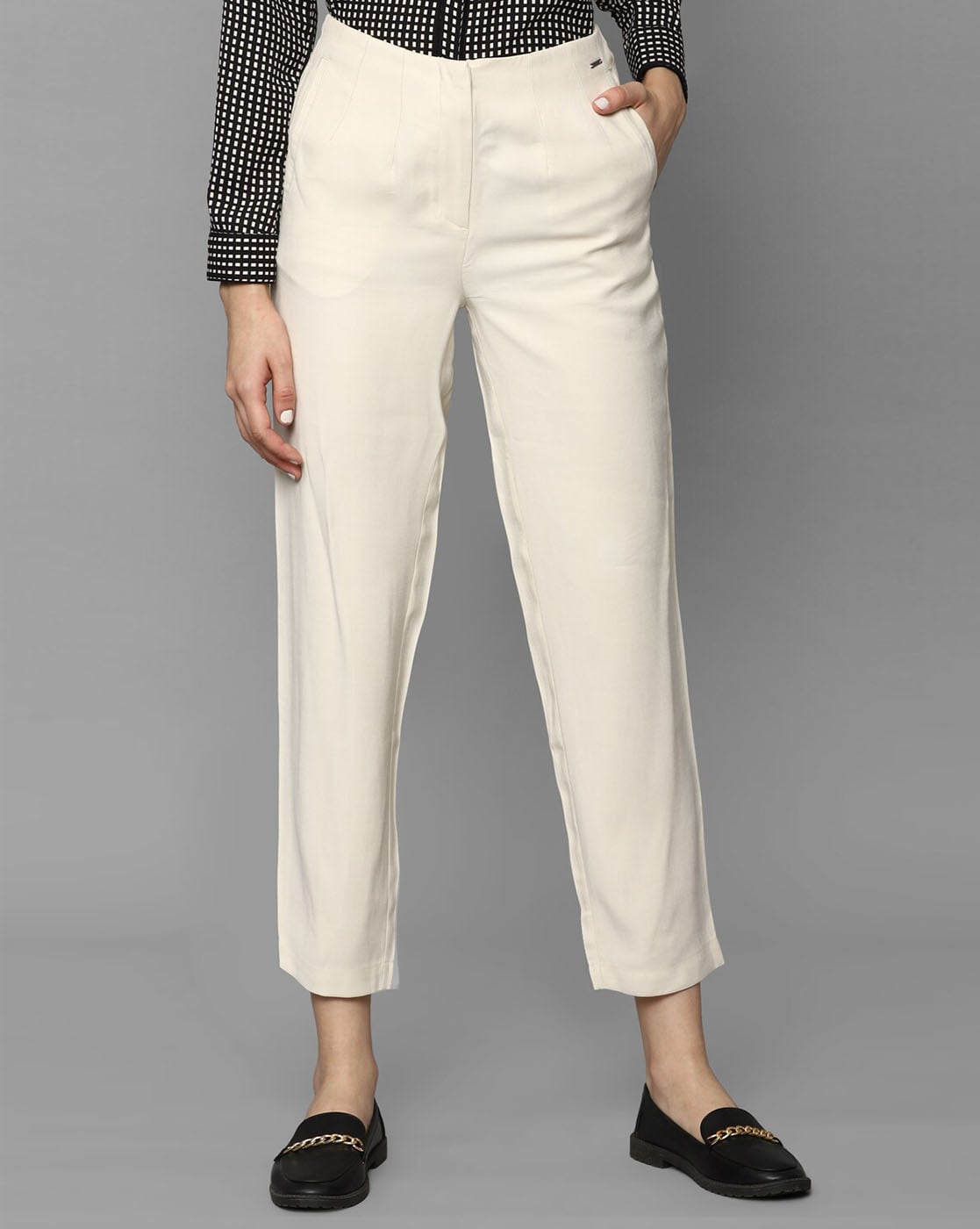 Buy Women Navy Regular Fit Solid Casual Trousers Online - 713725 | Allen  Solly