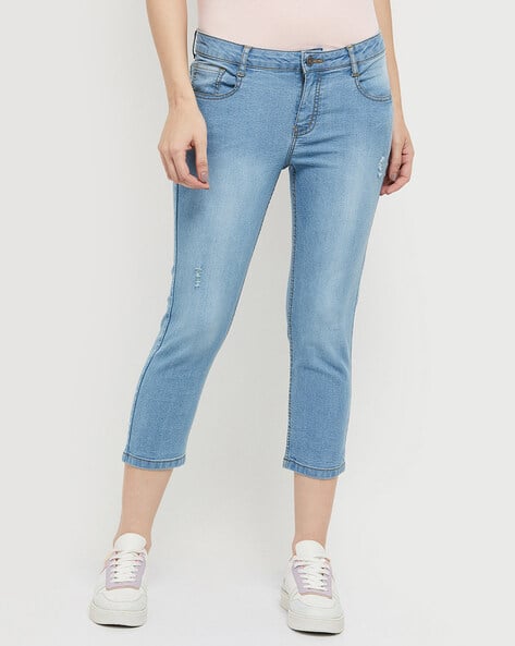 Straight Capri Jeans with Insert Pockets