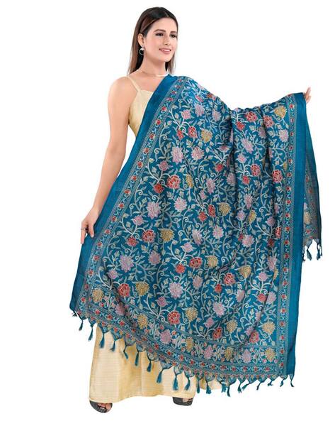 Floral Embroidered Dupatta with Tassels Price in India