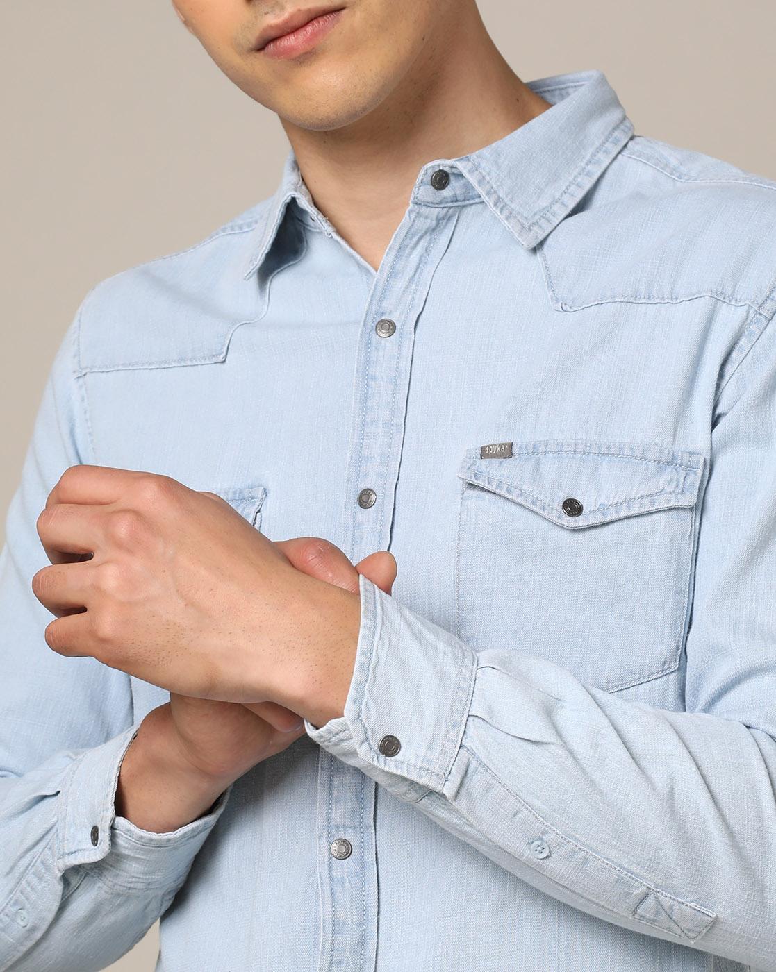 Buy Spykar Dark Blue Cotton Full Sleeve Denim Shirt for Men Online