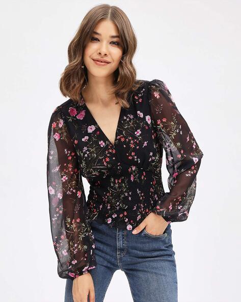 Buy Harpa Women Black Floral Top Online at Best Prices in India