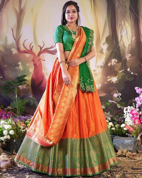 Designer Exclusive Pure Kanjivaram Silk Half Saree Lehenga Choli With  Embroidery Work, Party & Wedding Wear Pure Banarasi Silk Lehenga Choli -  Etsy | Silk half saree, Half saree lehenga, Half saree designs