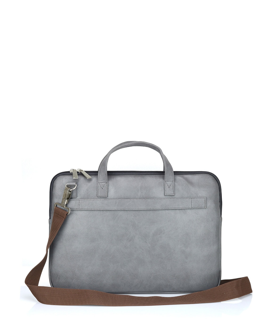 grey leather laptop bag