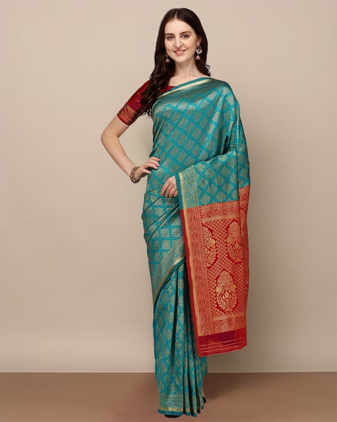 Buy Teal Sarees for Women by Indie Picks Online