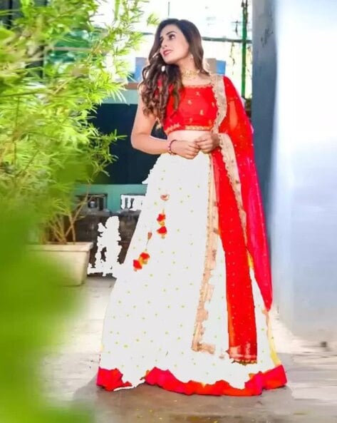 Buy White Lehenga Choli With Contrast Red Dupatta, Designer Lehenga Blouse,  Indian Pakistani Wedding Sangeet Reception Party Wear Lehenga Online in  India - Etsy